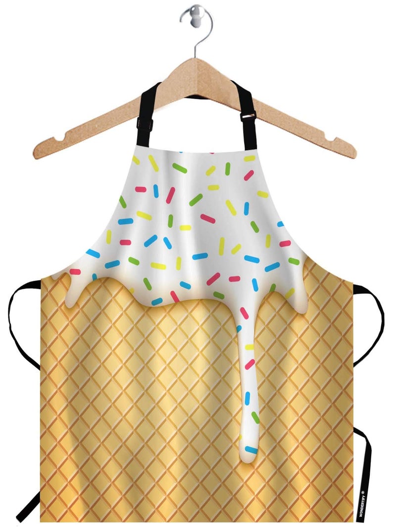WONDERTIFY Ice Cream Apron,Cartoon Ice Cream Cone with Dripping White Glaze and Wafer Texture Bib Apron with Adjustable Neck for Men Women,Suitable for Home Kitchen Cooking Waitress Chef Grill Apron - Image 1